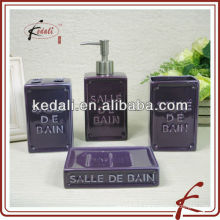 purple color embossed stoneware bath set